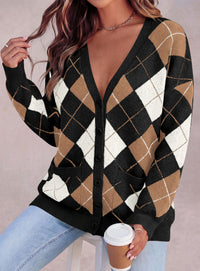 PRETTYGARDEN Women's Cardigan Argyle Winter Sweaters | Cozy Warm Chunky Knit, Long Sleeve V Neck, Color Block Plaid, Button Up Pocket,Trendy Fall Jackets, Holiday Going Out Outfits
