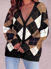 PRETTYGARDEN Women's Cardigan Argyle Winter Sweaters | Cozy Warm Chunky Knit, Long Sleeve V Neck, Color Block Plaid, Button Up Pocket,Trendy Fall Jackets, Holiday Going Out Outfits