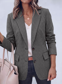 PRETTYGARDEN Fall Blazers for Women Business Casual | Long Sleeve Plaid Houndstooth, Notch Lapel Pockets, Oversized Blazer Outerwear, Trendy Suit Jackets, 2026 Winter Work Outfits