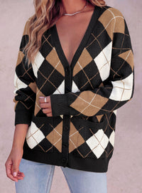 PRETTYGARDEN Women's Cardigan Argyle Winter Sweaters | Cozy Warm Chunky Knit, Long Sleeve V Neck, Color Block Plaid, Button Up Pocket,Trendy Fall Jackets, Holiday Going Out Outfits