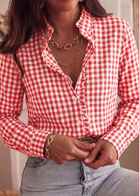 PRETTYGARDEN Womens Long Sleeve Button Down Shirts | Soft Cotton Fabric, Fashion Plaid Shirt, Basic Collared V Neck, Work Business Casual Blouses, 2026 Fall Trendy Outfits
