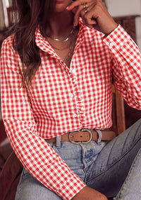 PRETTYGARDEN Womens Long Sleeve Button Down Shirts | Soft Cotton Fabric, Fashion Plaid Shirt, Basic Collared V Neck, Work Business Casual Blouses, 2026 Fall Trendy Outfits