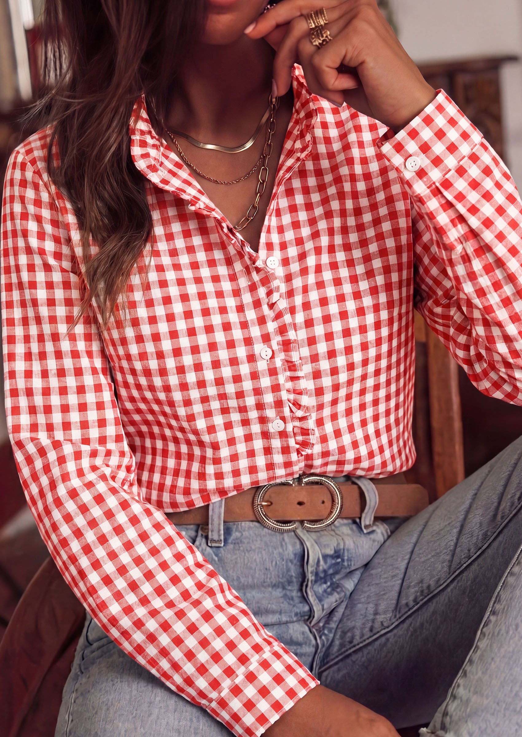 PRETTYGARDEN Womens Long Sleeve Button Down Shirts | Soft Cotton Fabric, Fashion Plaid Shirt, Basic Collared V Neck, Work Business Casual Blouses, 2026 Fall Trendy Outfits