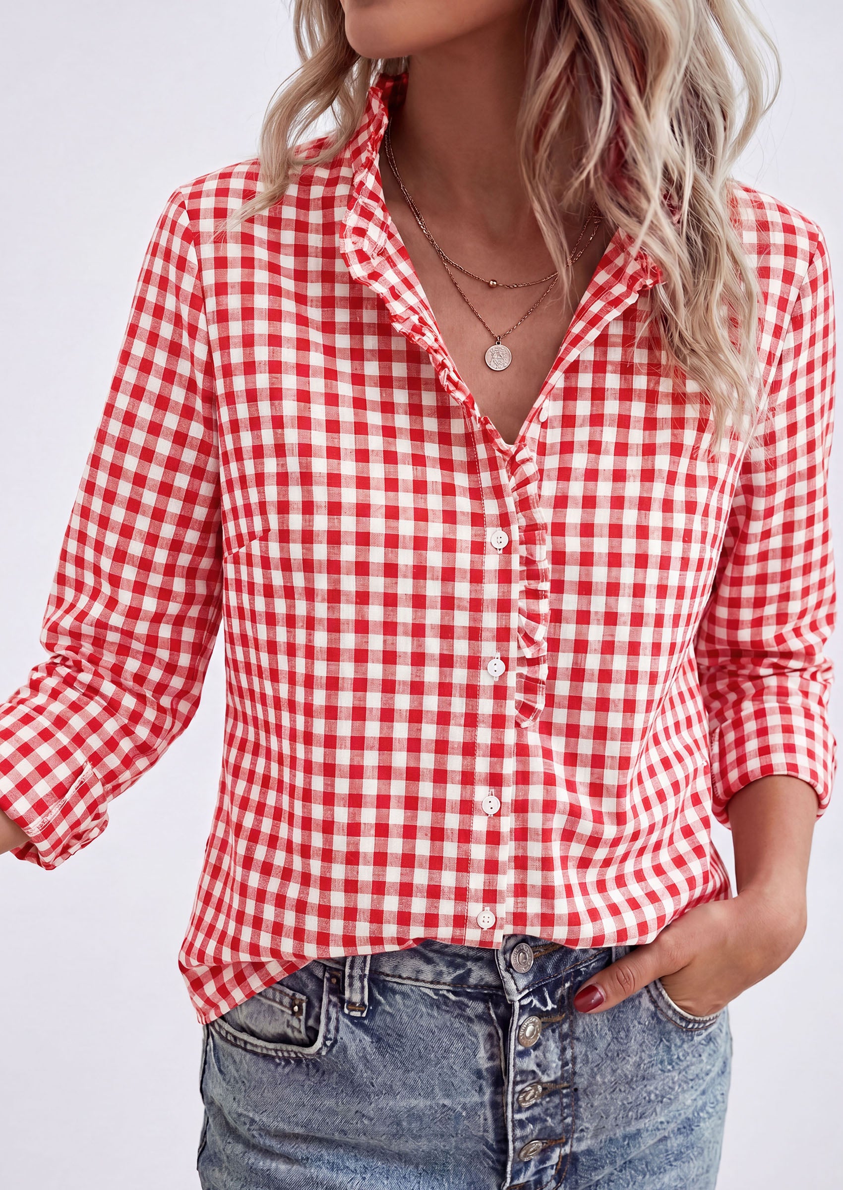 PRETTYGARDEN Womens Long Sleeve Button Down Shirts | Soft Cotton Fabric, Fashion Plaid Shirt, Basic Collared V Neck, Work Business Casual Blouses, 2026 Fall Trendy Outfits