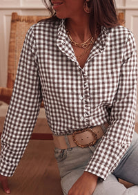 PRETTYGARDEN Womens Long Sleeve Button Down Shirts | Soft Cotton Fabric, Fashion Plaid Shirt, Basic Collared V Neck, Work Business Casual Blouses, 2026 Fall Trendy Outfits