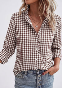 PRETTYGARDEN Womens Long Sleeve Button Down Shirts | Soft Cotton Fabric, Fashion Plaid Shirt, Basic Collared V Neck, Work Business Casual Blouses, 2026 Fall Trendy Outfits
