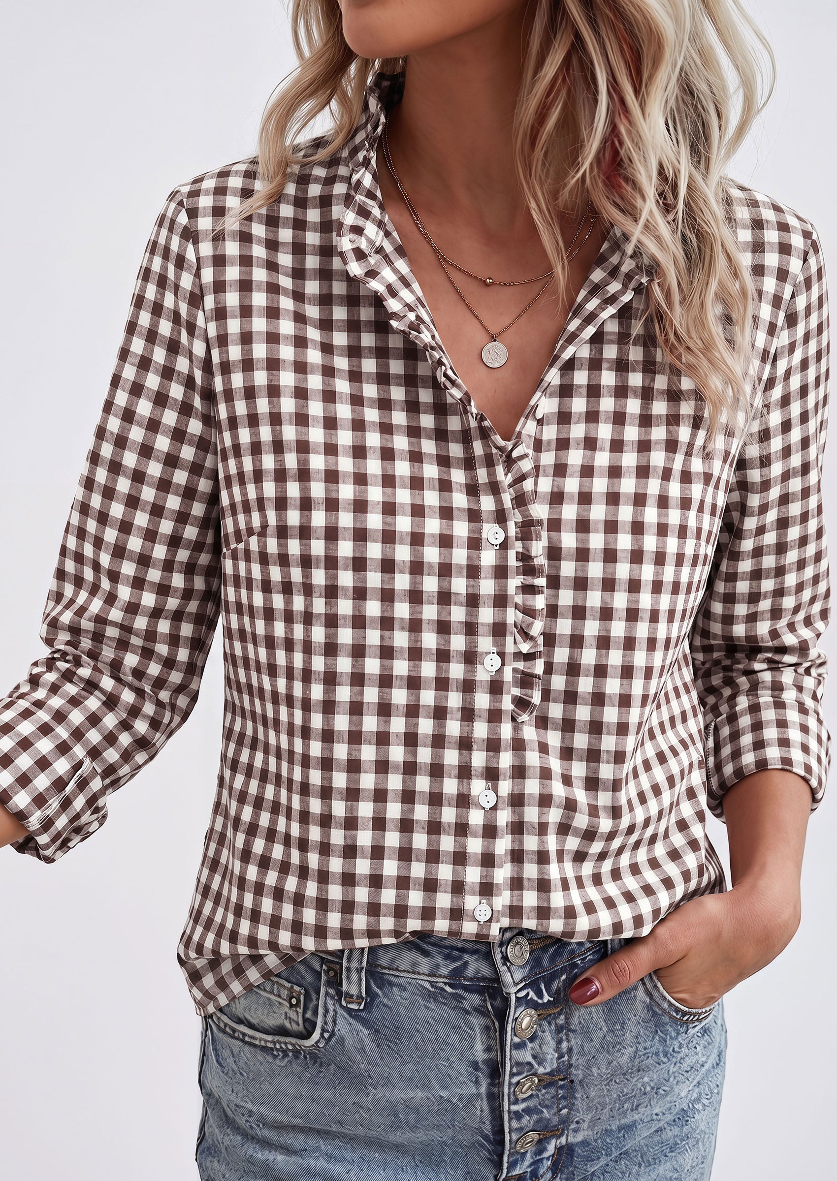 PRETTYGARDEN Womens Long Sleeve Button Down Shirts | Soft Cotton Fabric, Fashion Plaid Shirt, Basic Collared V Neck, Work Business Casual Blouses, 2026 Fall Trendy Outfits