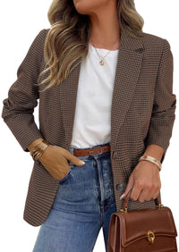 PRETTYGARDEN Fall Blazers for Women Business Casual | Long Sleeve Plaid Houndstooth, Notch Lapel Pockets, Oversized Blazer Outerwear, Trendy Suit Jackets, 2026 Winter Work Outfits