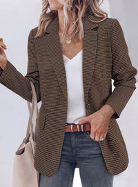 PRETTYGARDEN Fall Blazers for Women Business Casual | Long Sleeve Plaid Houndstooth, Notch Lapel Pockets, Oversized Blazer Outerwear, Trendy Suit Jackets, 2026 Winter Work Outfits