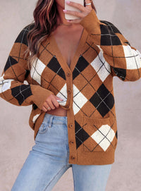 PRETTYGARDEN Women's Cardigan Argyle Winter Sweaters | Cozy Warm Chunky Knit, Long Sleeve V Neck, Color Block Plaid, Button Up Pocket,Trendy Fall Jackets, Holiday Going Out Outfits