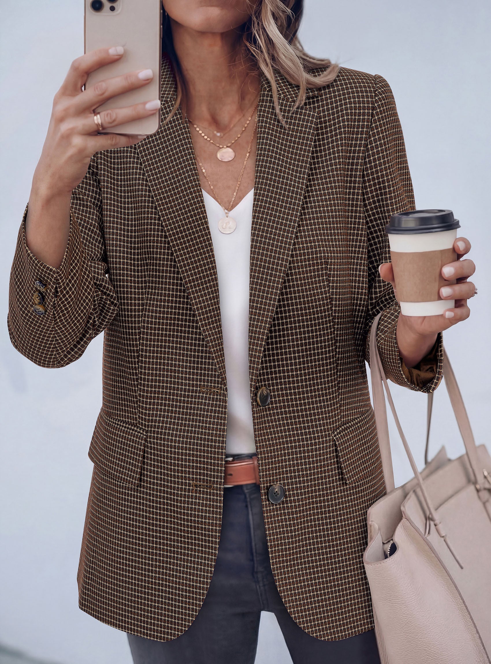 PRETTYGARDEN Fall Blazers for Women Business Casual | Long Sleeve Plaid Houndstooth, Notch Lapel Pockets, Oversized Blazer Outerwear, Trendy Suit Jackets, 2026 Winter Work Outfits