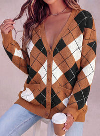 PRETTYGARDEN Women's Cardigan Argyle Winter Sweaters | Cozy Warm Chunky Knit, Long Sleeve V Neck, Color Block Plaid, Button Up Pocket,Trendy Fall Jackets, Holiday Going Out Outfits