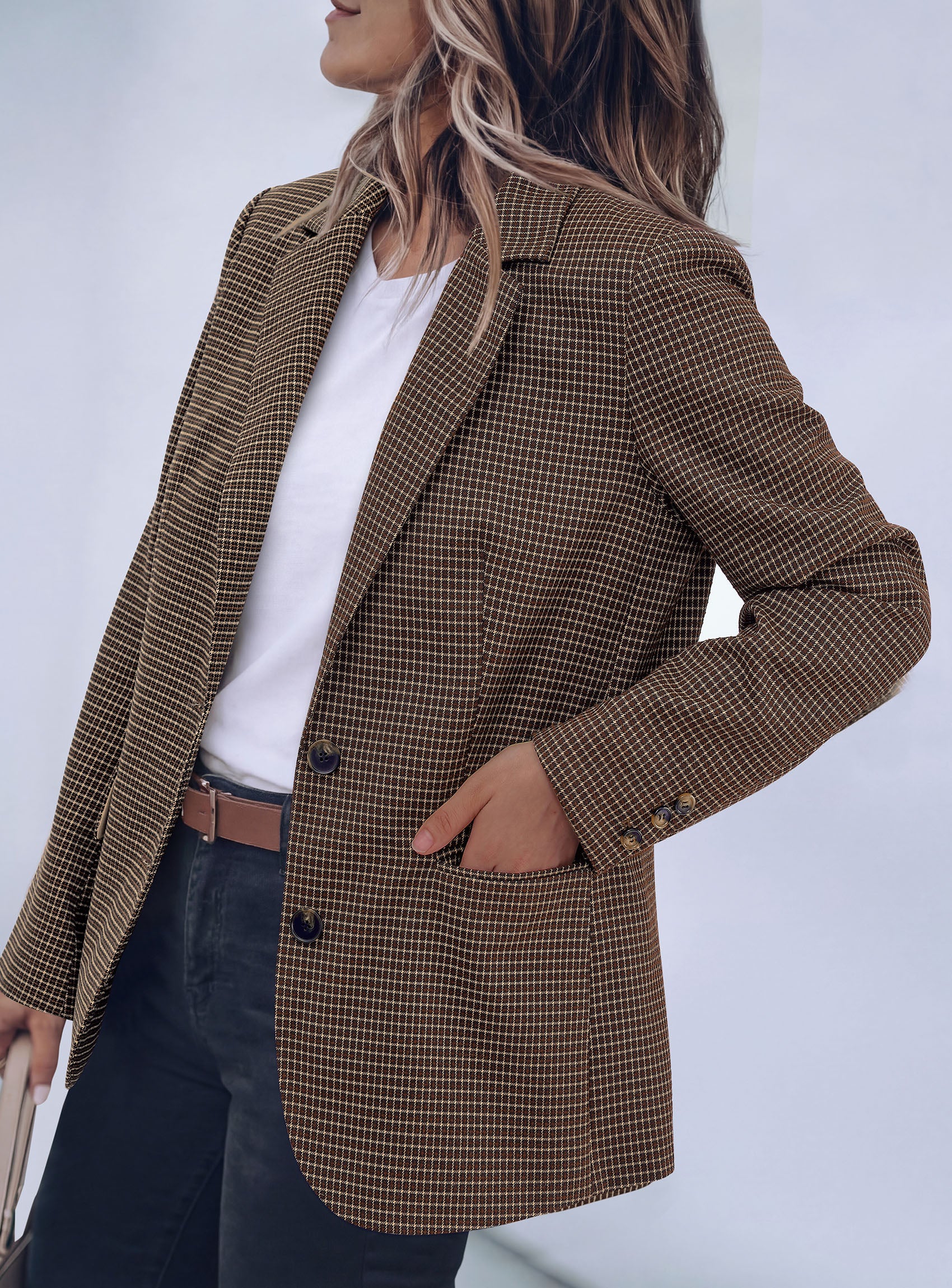 PRETTYGARDEN Fall Blazers for Women Business Casual | Long Sleeve Plaid Houndstooth, Notch Lapel Pockets, Oversized Blazer Outerwear, Trendy Suit Jackets, 2026 Winter Work Outfits