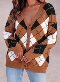 PRETTYGARDEN Women's Cardigan Argyle Winter Sweaters | Cozy Warm Chunky Knit, Long Sleeve V Neck, Color Block Plaid, Button Up Pocket,Trendy Fall Jackets, Holiday Going Out Outfits