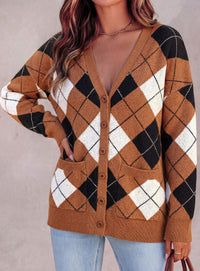 PRETTYGARDEN Women's Cardigan Argyle Winter Sweaters | Cozy Warm Chunky Knit, Long Sleeve V Neck, Color Block Plaid, Button Up Pocket,Trendy Fall Jackets, Holiday Going Out Outfits