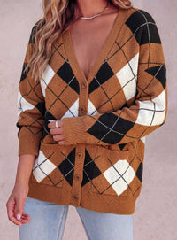 PRETTYGARDEN Women's Cardigan Argyle Winter Sweaters | Cozy Warm Chunky Knit, Long Sleeve V Neck, Color Block Plaid, Button Up Pocket,Trendy Fall Jackets, Holiday Going Out Outfits