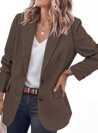 PRETTYGARDEN Fall Blazers for Women Business Casual | Long Sleeve Plaid Houndstooth, Notch Lapel Pockets, Oversized Blazer Outerwear, Trendy Suit Jackets, 2026 Winter Work Outfits