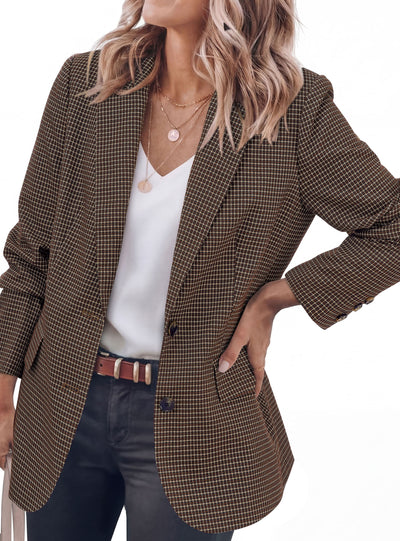 PRETTYGARDEN Fall Blazers for Women Business Casual | Long Sleeve Plaid Houndstooth, Notch Lapel Pockets, Oversized Blazer Outerwear, Trendy Suit Jackets, 2026 Winter Work Outfits