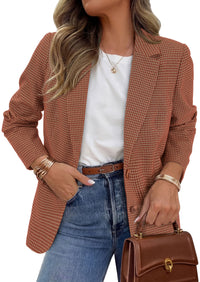 PRETTYGARDEN Fall Blazers for Women Business Casual | Long Sleeve Plaid Houndstooth, Notch Lapel Pockets, Oversized Blazer Outerwear, Trendy Suit Jackets, 2026 Winter Work Outfits