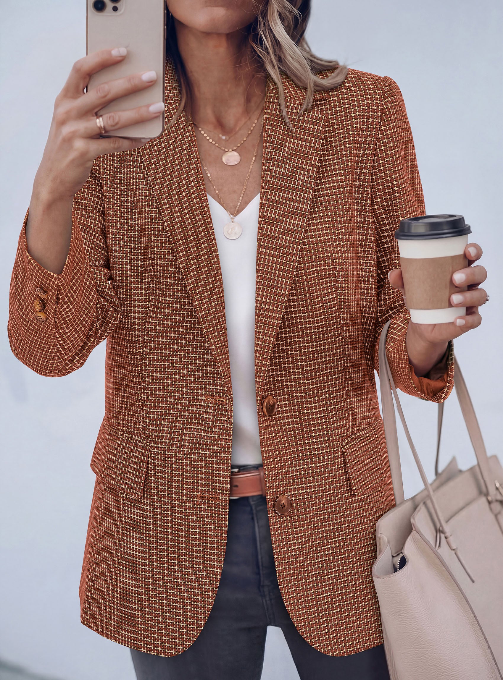 PRETTYGARDEN Fall Blazers for Women Business Casual | Long Sleeve Plaid Houndstooth, Notch Lapel Pockets, Oversized Blazer Outerwear, Trendy Suit Jackets, 2026 Winter Work Outfits