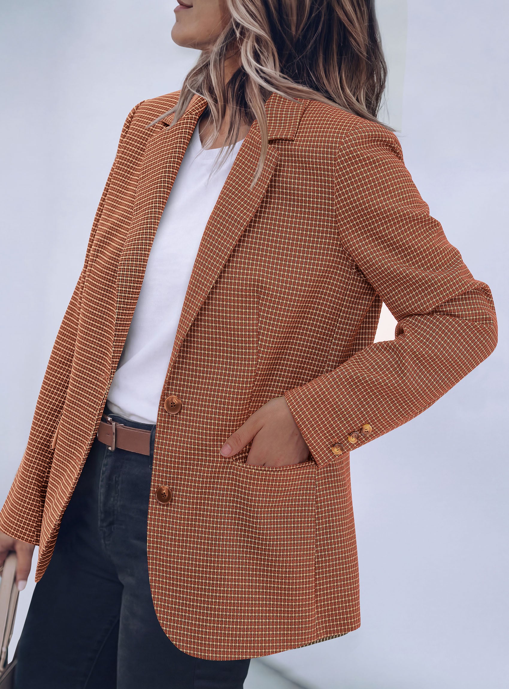 PRETTYGARDEN Fall Blazers for Women Business Casual | Long Sleeve Plaid Houndstooth, Notch Lapel Pockets, Oversized Blazer Outerwear, Trendy Suit Jackets, 2026 Winter Work Outfits