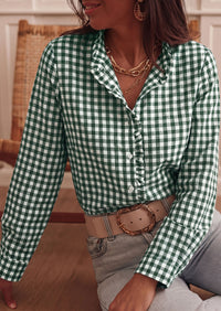 PRETTYGARDEN Womens Long Sleeve Button Down Shirts | Soft Cotton Fabric, Fashion Plaid Shirt, Basic Collared V Neck, Work Business Casual Blouses, 2026 Fall Trendy Outfits