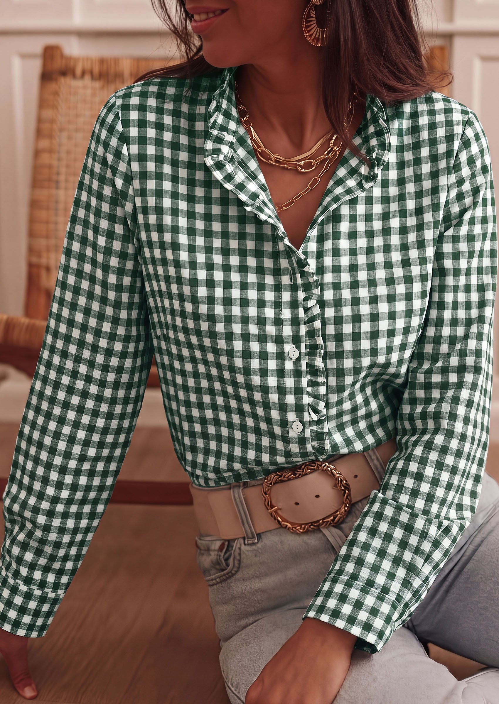 PRETTYGARDEN Womens Long Sleeve Button Down Shirts | Soft Cotton Fabric, Fashion Plaid Shirt, Basic Collared V Neck, Work Business Casual Blouses, 2026 Fall Trendy Outfits