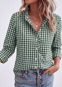 PRETTYGARDEN Womens Long Sleeve Button Down Shirts | Soft Cotton Fabric, Fashion Plaid Shirt, Basic Collared V Neck, Work Business Casual Blouses, 2026 Fall Trendy Outfits