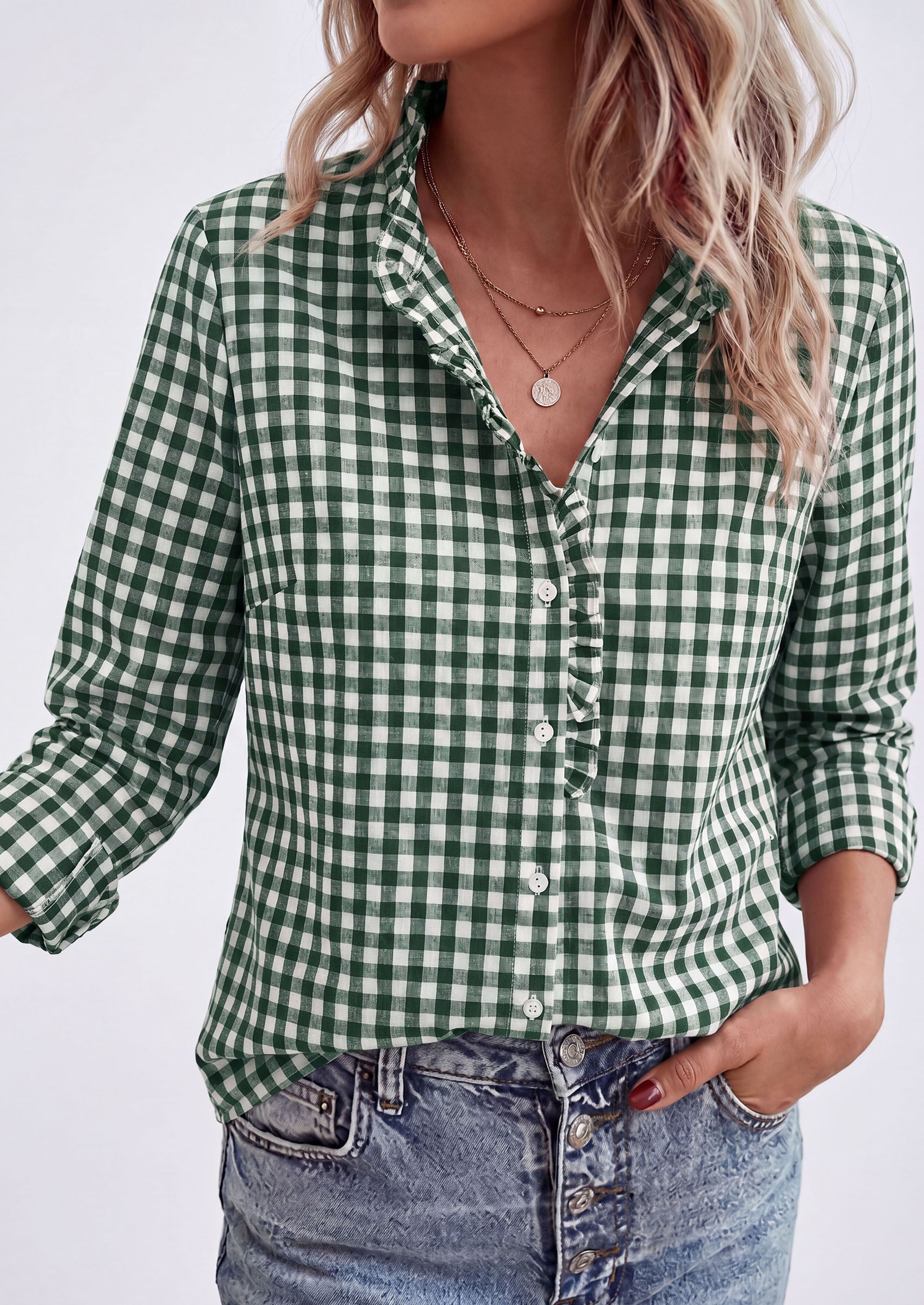 PRETTYGARDEN Womens Long Sleeve Button Down Shirts | Soft Cotton Fabric, Fashion Plaid Shirt, Basic Collared V Neck, Work Business Casual Blouses, 2026 Fall Trendy Outfits