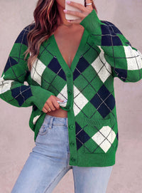 PRETTYGARDEN Women's Cardigan Argyle Winter Sweaters | Cozy Warm Chunky Knit, Long Sleeve V Neck, Color Block Plaid, Button Up Pocket,Trendy Fall Jackets, Holiday Going Out Outfits