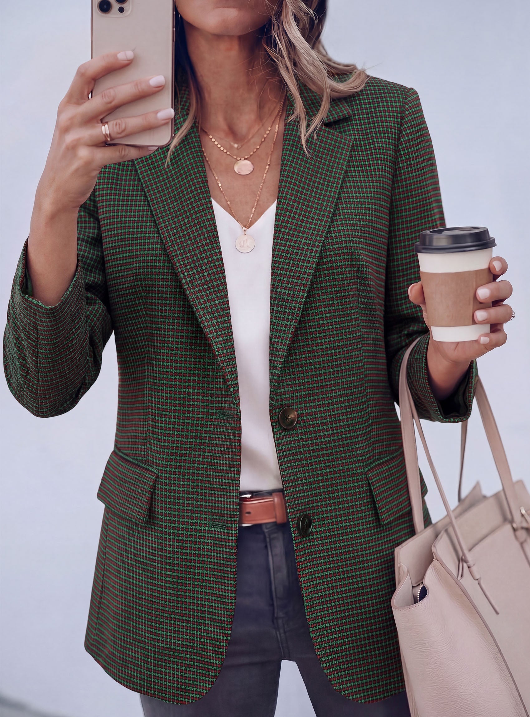 PRETTYGARDEN Fall Blazers for Women Business Casual | Long Sleeve Plaid Houndstooth, Notch Lapel Pockets, Oversized Blazer Outerwear, Trendy Suit Jackets, 2026 Winter Work Outfits