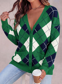 PRETTYGARDEN Women's Cardigan Argyle Winter Sweaters | Cozy Warm Chunky Knit, Long Sleeve V Neck, Color Block Plaid, Button Up Pocket,Trendy Fall Jackets, Holiday Going Out Outfits