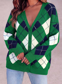 PRETTYGARDEN Women's Cardigan Argyle Winter Sweaters | Cozy Warm Chunky Knit, Long Sleeve V Neck, Color Block Plaid, Button Up Pocket,Trendy Fall Jackets, Holiday Going Out Outfits