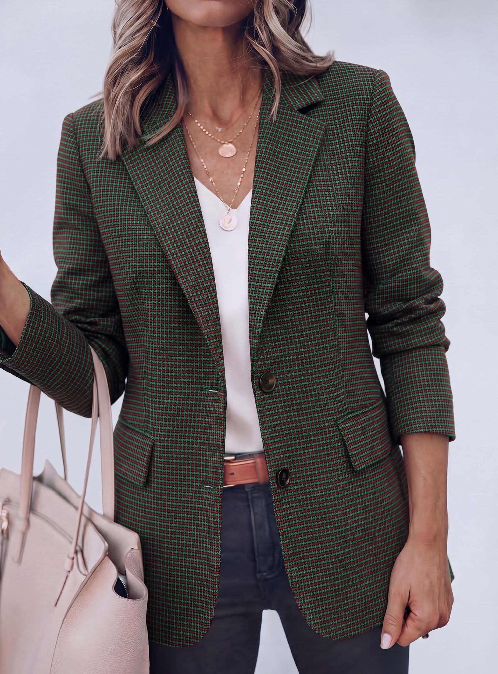 PRETTYGARDEN Fall Blazers for Women Business Casual | Long Sleeve Plaid Houndstooth, Notch Lapel Pockets, Oversized Blazer Outerwear, Trendy Suit Jackets, 2026 Winter Work Outfits