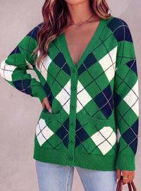 PRETTYGARDEN Women's Cardigan Argyle Winter Sweaters | Cozy Warm Chunky Knit, Long Sleeve V Neck, Color Block Plaid, Button Up Pocket,Trendy Fall Jackets, Holiday Going Out Outfits