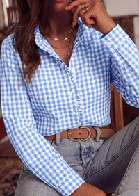 PRETTYGARDEN Womens Long Sleeve Button Down Shirts | Soft Cotton Fabric, Fashion Plaid Shirt, Basic Collared V Neck, Work Business Casual Blouses, 2026 Fall Trendy Outfits