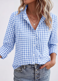 PRETTYGARDEN Womens Long Sleeve Button Down Shirts | Soft Cotton Fabric, Fashion Plaid Shirt, Basic Collared V Neck, Work Business Casual Blouses, 2026 Fall Trendy Outfits