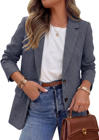 PRETTYGARDEN Fall Blazers for Women Business Casual | Long Sleeve Plaid Houndstooth, Notch Lapel Pockets, Oversized Blazer Outerwear, Trendy Suit Jackets, 2026 Winter Work Outfits