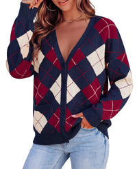 PRETTYGARDEN Women's Cardigan Argyle Winter Sweaters | Cozy Warm Chunky Knit, Long Sleeve V Neck, Color Block Plaid, Button Up Pocket,Trendy Fall Jackets, Holiday Going Out Outfits
