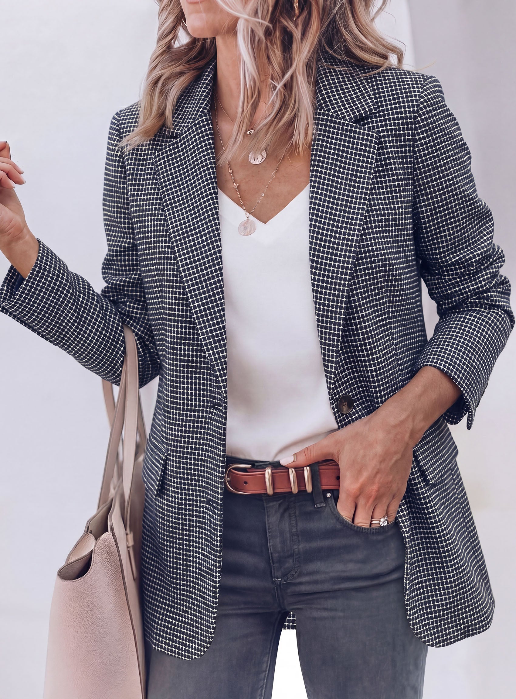 PRETTYGARDEN Fall Blazers for Women Business Casual | Long Sleeve Plaid Houndstooth, Notch Lapel Pockets, Oversized Blazer Outerwear, Trendy Suit Jackets, 2026 Winter Work Outfits