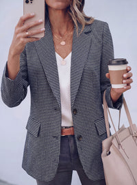 PRETTYGARDEN Fall Blazers for Women Business Casual | Long Sleeve Plaid Houndstooth, Notch Lapel Pockets, Oversized Blazer Outerwear, Trendy Suit Jackets, 2026 Winter Work Outfits