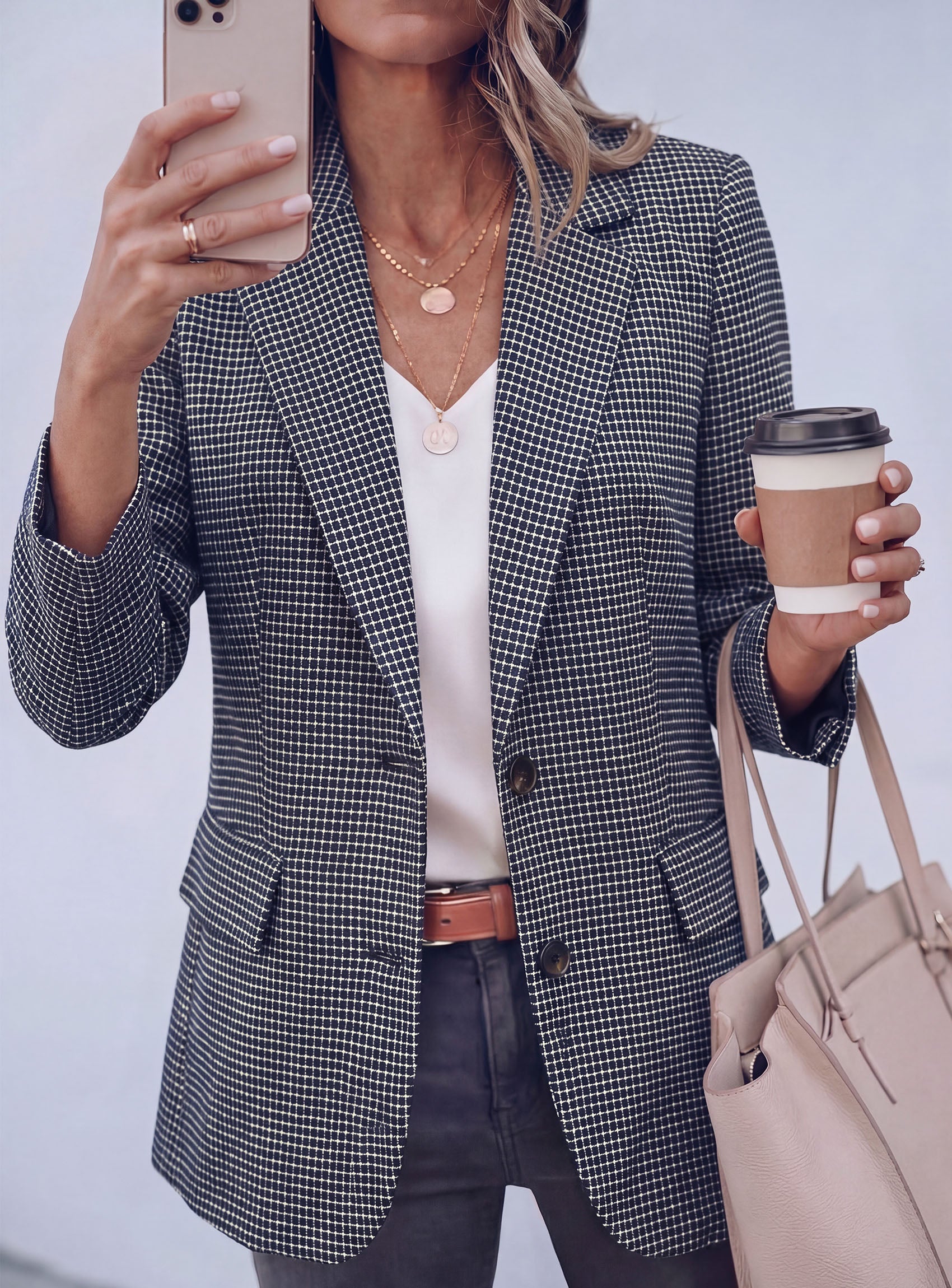 PRETTYGARDEN Fall Blazers for Women Business Casual | Long Sleeve Plaid Houndstooth, Notch Lapel Pockets, Oversized Blazer Outerwear, Trendy Suit Jackets, 2026 Winter Work Outfits