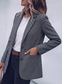 PRETTYGARDEN Fall Blazers for Women Business Casual | Long Sleeve Plaid Houndstooth, Notch Lapel Pockets, Oversized Blazer Outerwear, Trendy Suit Jackets, 2026 Winter Work Outfits