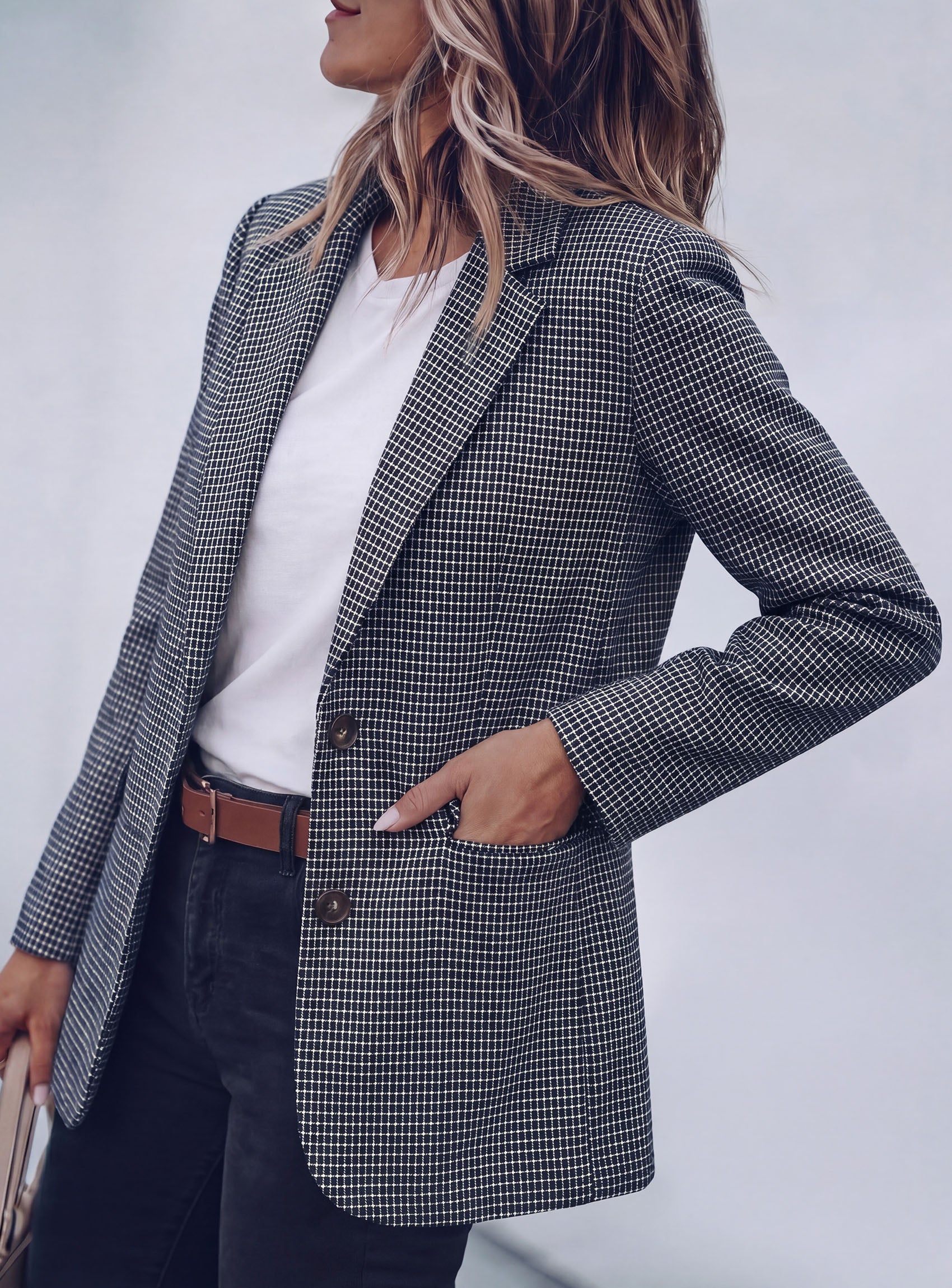 PRETTYGARDEN Fall Blazers for Women Business Casual | Long Sleeve Plaid Houndstooth, Notch Lapel Pockets, Oversized Blazer Outerwear, Trendy Suit Jackets, 2026 Winter Work Outfits
