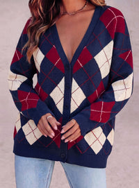 PRETTYGARDEN Women's Cardigan Argyle Winter Sweaters | Cozy Warm Chunky Knit, Long Sleeve V Neck, Color Block Plaid, Button Up Pocket,Trendy Fall Jackets, Holiday Going Out Outfits