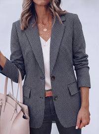 PRETTYGARDEN Fall Blazers for Women Business Casual | Long Sleeve Plaid Houndstooth, Notch Lapel Pockets, Oversized Blazer Outerwear, Trendy Suit Jackets, 2026 Winter Work Outfits