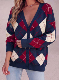 PRETTYGARDEN Women's Cardigan Argyle Winter Sweaters | Cozy Warm Chunky Knit, Long Sleeve V Neck, Color Block Plaid, Button Up Pocket,Trendy Fall Jackets, Holiday Going Out Outfits