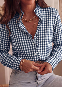 PRETTYGARDEN Womens Long Sleeve Button Down Shirts | Soft Cotton Fabric, Fashion Plaid Shirt, Basic Collared V Neck, Work Business Casual Blouses, 2026 Fall Trendy Outfits