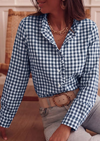 PRETTYGARDEN Womens Long Sleeve Button Down Shirts | Soft Cotton Fabric, Fashion Plaid Shirt, Basic Collared V Neck, Work Business Casual Blouses, 2026 Fall Trendy Outfits