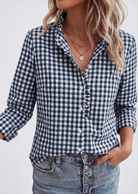 PRETTYGARDEN Womens Long Sleeve Button Down Shirts | Soft Cotton Fabric, Fashion Plaid Shirt, Basic Collared V Neck, Work Business Casual Blouses, 2026 Fall Trendy Outfits